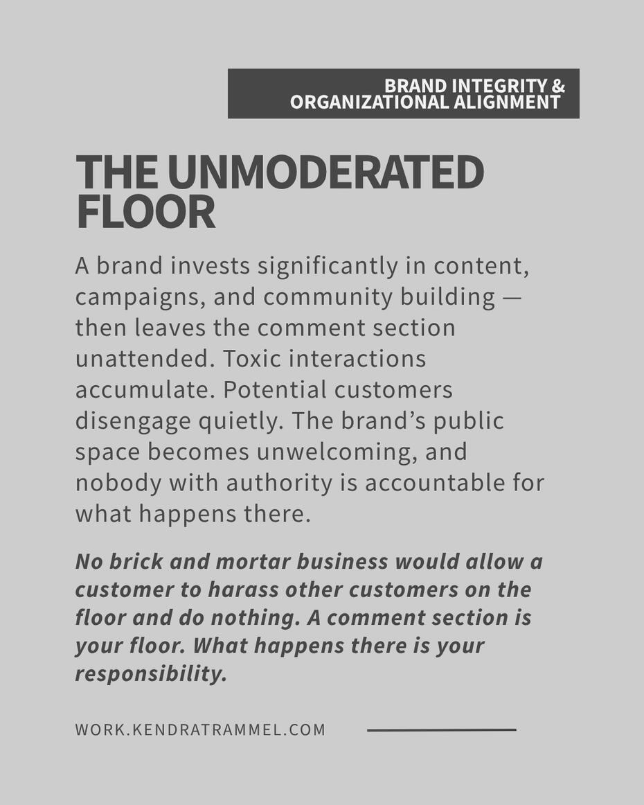 Kendra Trammel — brand integrity scenario: organizational standards that exist in policy but aren’t enforced in practice